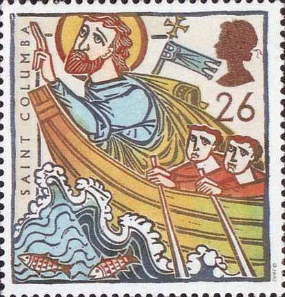 St Columba on UK postage stamp