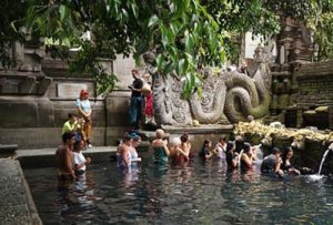bathing in temple water